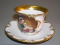 Spätbiedermeier Porzellan Bilder-Tasse, gemarkt Gotha (Thüringen) - Simson / Henneberg, um 1830-60