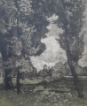 Lili Fruduhl: Landschafts-Bild mit mächtigen Baumkronen, signierte Graphik - Original-Radierung, datiert 1920