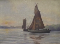 Foto 2: Wilhelm Facklam (1893-1972): Segelboote - Sonnenaufgang am See, Öl Gemälde, datiert 1923