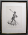 Foto 2: Monogrammierte Bleistift-Zeichnung: Bewaffneter Mann, Proletarier als Antiquitäten-Sammler, Monogramm NZ, Stempel: Gedr. B. J. Höfelich, Wien bei A. O. Witzendorf, um 1900