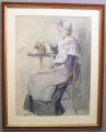 Foto 1: Signiertes Aquarell: Kaffeehaus-Mädchen, 19. Jahrhundert