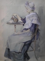 Foto 2: Signiertes Aquarell: Kaffeehaus-Mädchen, 19. Jahrhundert