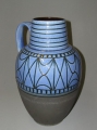 Keramik Boden-Vase, um 1950-60, ein Henkel, blaue Glasur mit Faden-Dekor