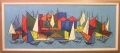 Kubistisches Öl Gemälde: Segel-Schiffe, signiert, Weimarer Maler, 60 / 70er Jahre