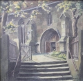 Signiertes Aquarell: Kirchen-Eingang, um 1900