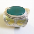 Foto 2: Silberner Ring, um 1900, mit grünem Stein, Tula Arbeit