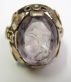 Foto 1: Spätbiedermeier Gemmen-Ring, Amethyst-Intaglio, 333er Gold und 900er Silber