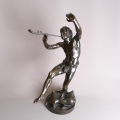 Foto 1: Eugène Louis Lequesne (1815-1887): Flöte spielender und tanzender Faun / Satyr, Bronze Plastik, Frankreich