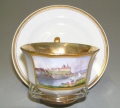 Biedermeier Porzellan Ansichten-Tasse: "Meissen", Blick auf Albrechtsburg, gemarkt Meißen, Anfang 19. Jahrhundert