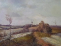Foto 2: Johannes Köhler (1896-1976): Herbst-Landschaft mit Kirchturm, signiertes Öl Gemälde, datiert 1917
