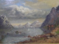 Foto 2: Therese Fuchs: norwegische Landschaft mit Fjord, Öl Gemälde, datiert 1849