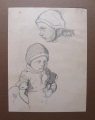 Foto 1: Rudolf Gudden (1863-1935): 6 x Blatt Kinder-Zeichnungen / orientalische Personenstudien, Bleistift, Entstehungsort Holland - Volendam / Marokko