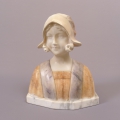 Foto 1: Auguste Henri Carli (1868-1930): Mädchen-Büste, signierte französische Alabaster Skulptur, um 1900