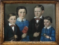 Louis Fritze (1810-1896): Pastell-Zeichnung, Gruppenporträt "Bildnis der vier Geschwister Koch (Kochenbeck)", datiert 1860, original Sammlungsetikett