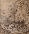 Carl Wagner (1796-1867): Zeichnung in Mischtechnik - Tusche in Sepia über Bleistift, Landschaftsbild, datiert 1857