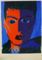 Foto 1: Albrecht Demitz (* 1947): Graphik - Siebdruck, Porträt, von 1991/92 Taborpresse