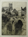 George Percival Gaskell (1868-1934): Graphik - Radierung, "Dorfkirche mit Brücke", England