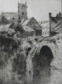 Foto 2: George Percival Gaskell (1868-1934): Graphik - Radierung, Dorfkirche mit Brücke, England