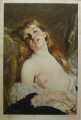 Eugène Gaujean (1850-1900): Graphik - Farbradierung, "Halbakt - Frau mit Kette", nach Vorlage Charles Chaplin (1825-1891), Frankreich - Paris
