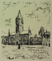 Hans Gerson (* 1882): Graphik - Lithographie, "Tuchhallen in Ypern", aus "Krieg und Kunst" der Berliner Sezession um 1915