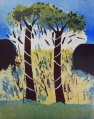 Foto 1: Brigitte Hein (* 1938): Graphik - Farblithographie, Baumstudie, Druck Taborpresse Berlin 1989