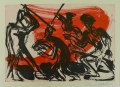 Hermann Krauth (* 1954): Graphik - farbige Zink-Lithographie, Titel "Folterung"