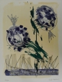 Foto 1: Gisela Schlicht (* 1942): Graphik - Farblithographie, Ohne Titel - abstrahierte Blumengebilde, datiert 1993