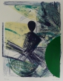 Foto 1: Mathias Wild (* 1946): Graphik - Farblithographie, Ohne Titel - abstrakte Komposition mit Figur, datiert 1992