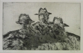 Peter Ouart: 5 x Graphiken - Radierungen, "Männergruppen / expressive fratzenhafte Menschenmassen", datiert 1983-90, Berlin