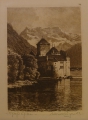 Foto 1: Albrecht Bruck (1874-1964): 3er Satz Graphiken - Radierungen, Veduten: Tangermünde Roßfurt, Schloß Chillon, Bergansicht
