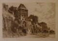 Foto 3: Albrecht Bruck (1874-1964): 3er Satz Graphiken - Radierungen, Veduten: Tangermünde Roßfurt, Schloß Chillon, Bergansicht