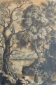 Foto 1: Unbekannt: Handzeichnung - romantisches Aquarell mit Bleistift-Vorzeichnung, Wanderer am Ufer, um 1900