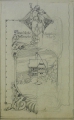 Foto 4: Unbekannt: 2 Entwürfe für Karten, Bleistift-Zeichnung, aquarelliert und Stift-Übermalung, datiert 1909-1930