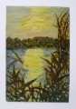 Unbekannt: Öl Gemälde, "impressionistischer Sonnenuntergang am See", um 1900
