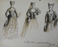 Annemarie Strupat: 8 Handzeichnungen, schwarze und rote Tusche, venezianische und frühbarocke Mode aus dem 17. Jahrhundert, datiert 1946