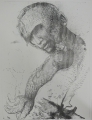 Wolfgang Petrick (* 1939): Graphik - Lithographie, "Surreale Figur" - "Schlüsselreiz", Druck von 1991
