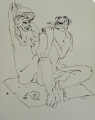Peter Ouart: 5 x Zeichnungen in Feder und Tusche, partiell aquarelliert, "Personen- und Gruppenszenen", Ende 20. Jahrhundert, Berlin