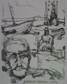 Kornelius Wilkens (* 1951): Graphik - Lithographie, "Kopfbild mit maritimer Landschaft", Druck von 1989