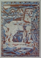 Toon Wegner (* 1926): Graphik - Farbholzschnitt, "Trojanisches Pferd", Druck von 1990