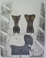 Foto 1: Falko Hamm (* 1939): Graphik - Farblithographie, Elefant und Torsi, Druck von 1990