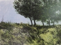 Louis - Louis George Nicolas Busman (* 1944): Graphik - Farblithographie, "Landschaft mit Mann am Tisch", Druck Taborpresse von 1988