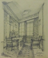 Foto 1: Paul Meyer: Zeichnung - in Bleistift, Interieur Wintergarten, datiert 1942