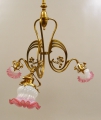Foto 2: Große dreiarmige Jugendstil Deckenlampe, Gestell in Messing, um 1910