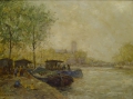 Foto 2: Helmut Josef Schilhabel (1896-1970/72): Öl Gemälde, impressionistisches Landschaftsbild mit Hafenszene / Flußstück in Freilichtmalerei