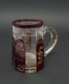 Foto 1: Biedermeier Glas Walzenkrug, Böhmen, Rotbeize und Gravur nach Friedrich Egermann, Widmungsspruch