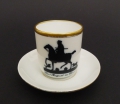 Foto 1: Porzellan Bildertasse / Mokka-Tasse, Karl August zu Pferde, Burgau - Ferdinand Selle, um 1900 / Neo-Biedermeier