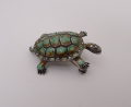 Foto 1: Schildkröten-Brosche / Anstecker, um 1900, 935er Silber, Emaille mit Markasiten und Rubin