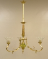 Seltene große Jugendstil Deckenlampe, dreiarmig, Glaselemente wohl Pallme-König