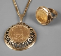 Münz-Ring und Münz-Anhänger, 585er Gold, 1945 und 1968 datiert