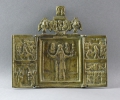 Bronze Reiseikone / Tryptichon / klappbarer Hausaltar, 19. Jahrhundert, russisch